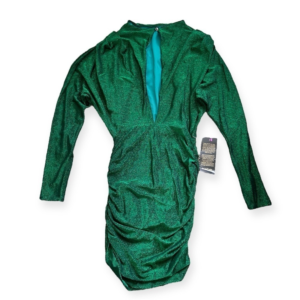 Bebe green long sleeve sparkly ruched mini dress women’s size small - Picture 4 of 12
